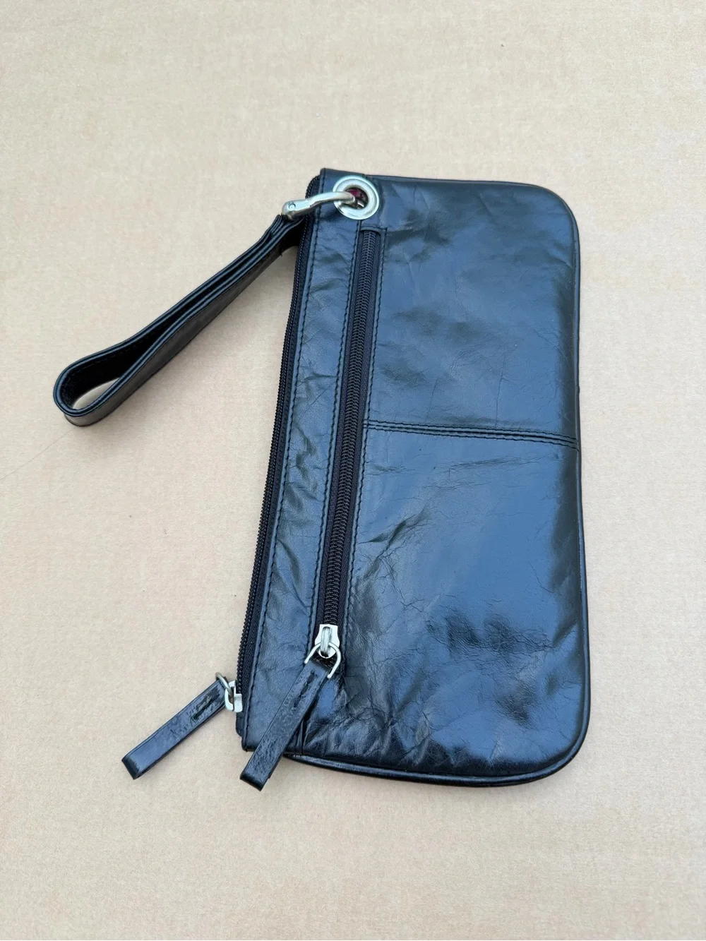 Sophia Visconti Black Wristlet Clutch Bag Silver Hardware Paisley Lining